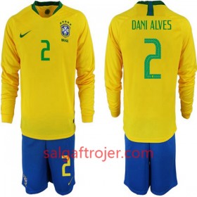 Brasilien Fodboldtrøjer Dani Alves 2 Børn Hjemmebanesæt VM 2018 Langærmet